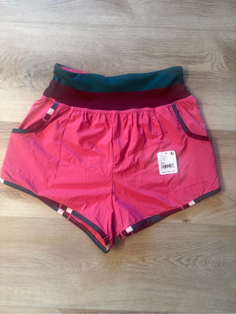 Free People Hot Pink High-Waist Athletic Shorts with Multicolor Waistband